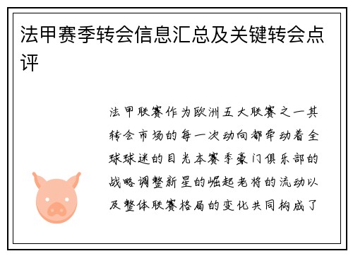 法甲赛季转会信息汇总及关键转会点评